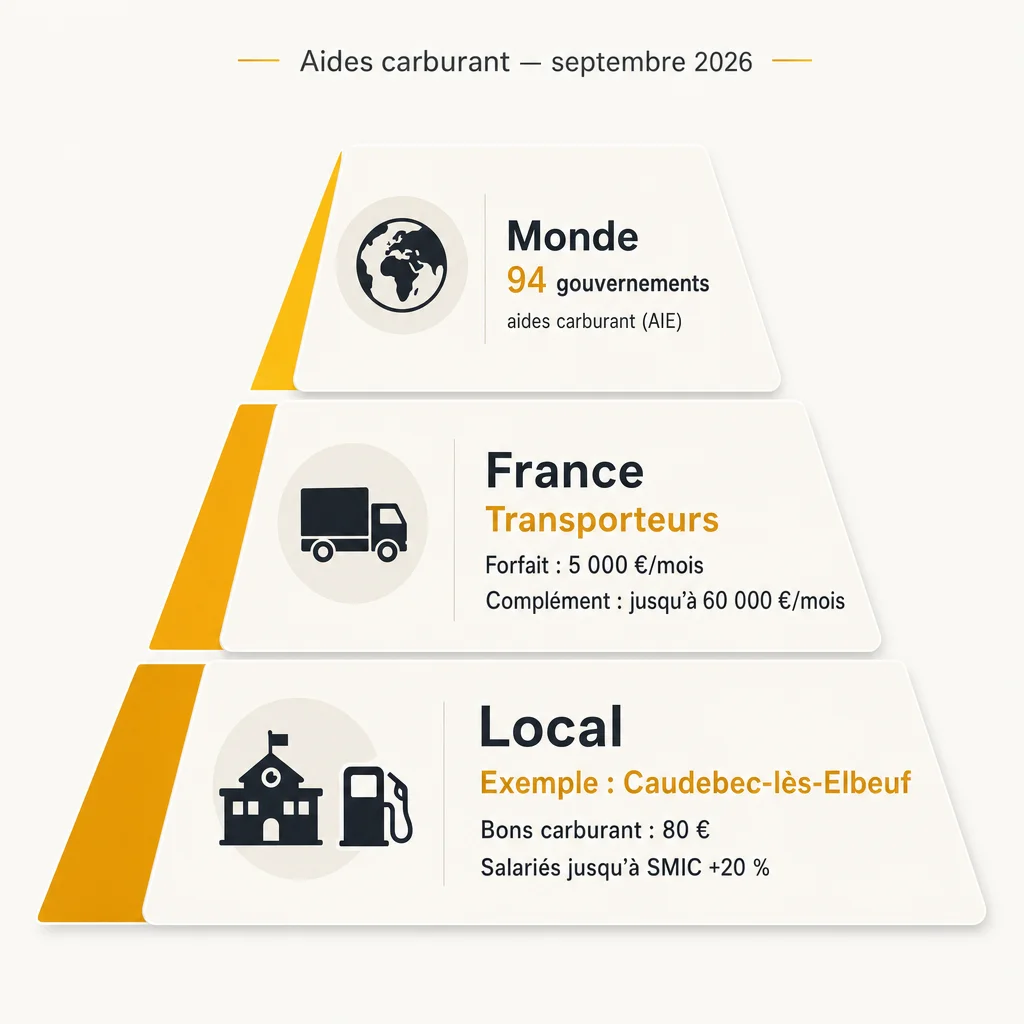 Schéma des dispositifs d'aide au carburant disponibles en France en septembre 2026