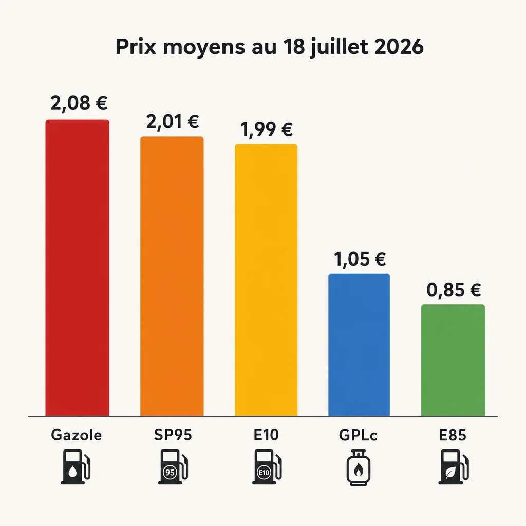 Comparaison des prix des carburants en France au 18 juillet 2026