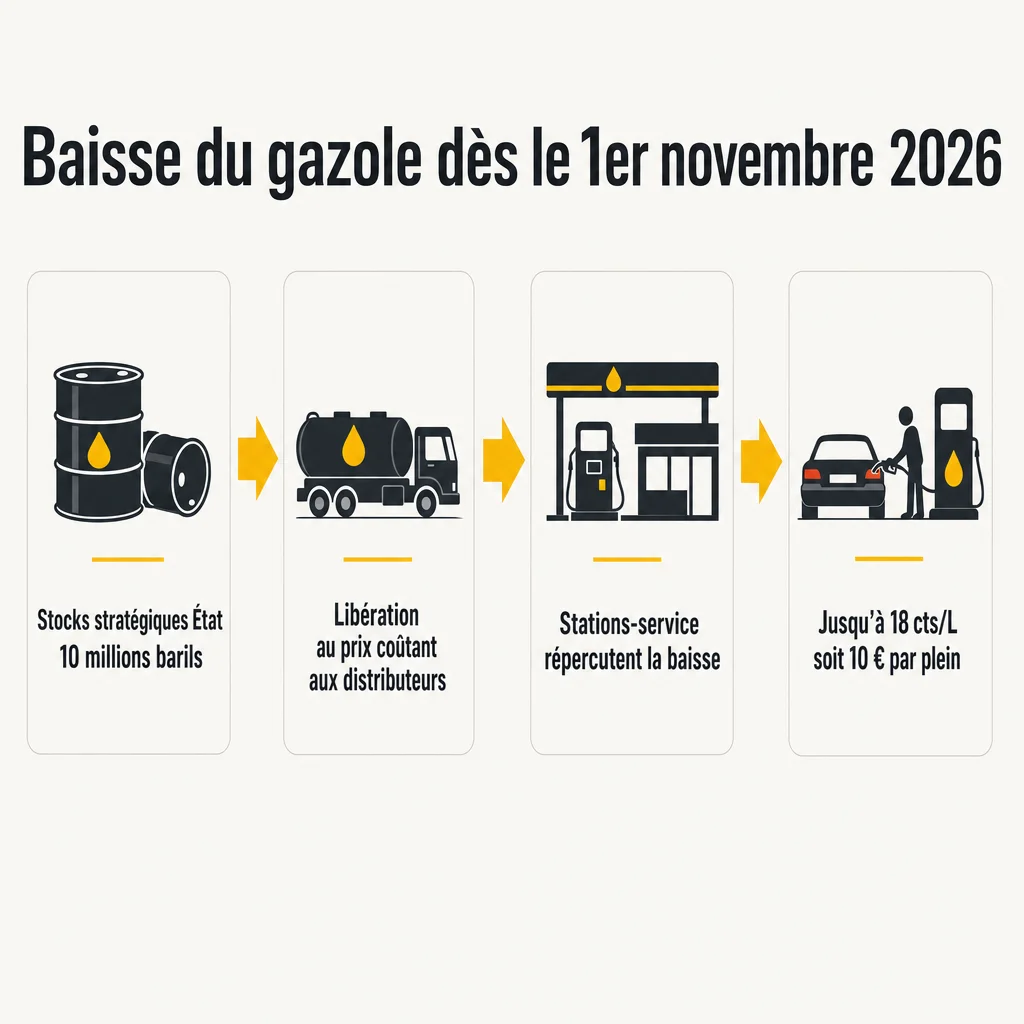 Mécanisme de baisse du prix du gazole via les stocks stratégiques de l'Etat dès novembre 2026