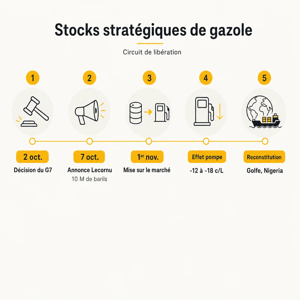 Circuit de libération des stocks stratégiques de gazole : de la décision G7 à la baisse à la pompe