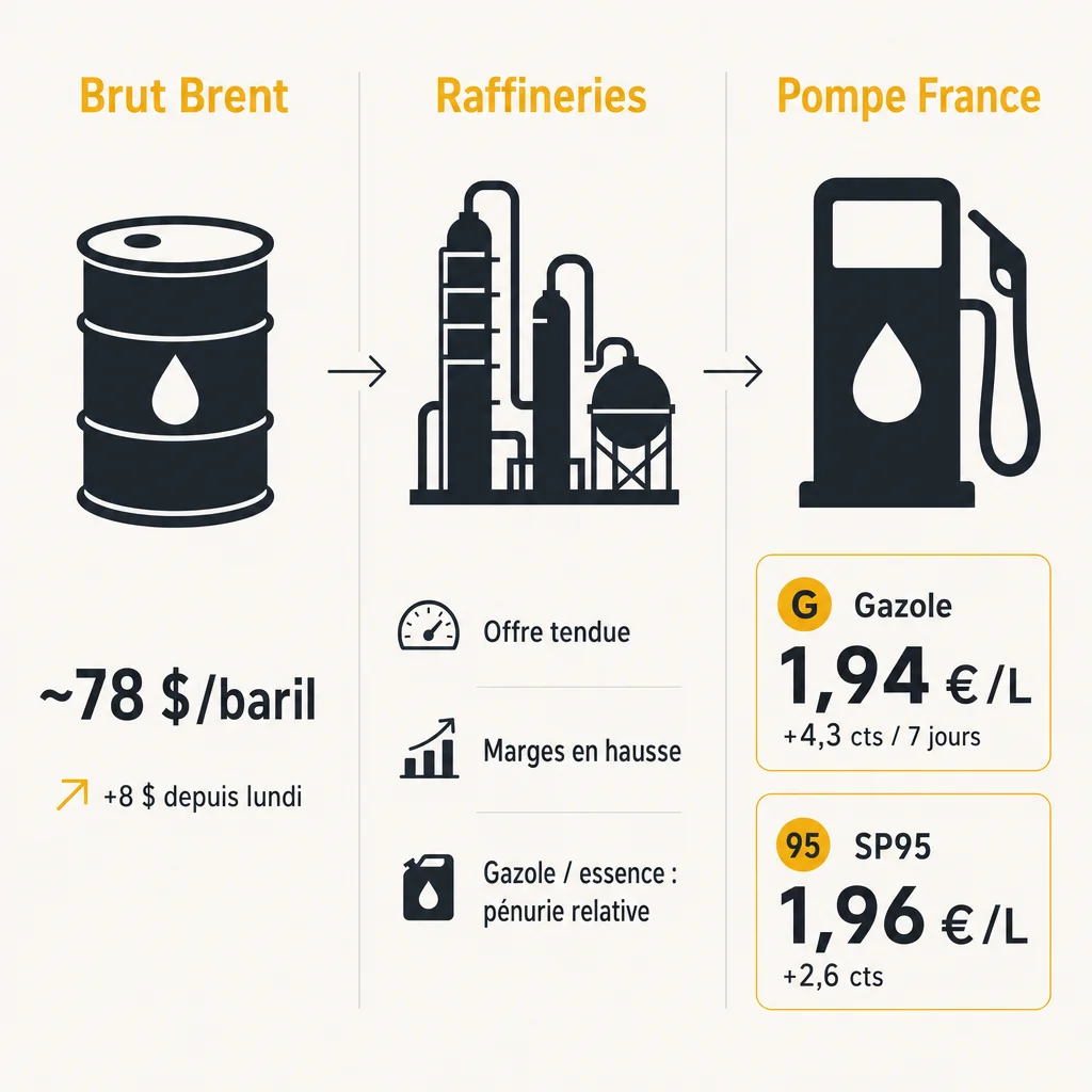 Chaîne Brut Brent, raffineries, pompe France : prix carburant au 10 juillet 2026