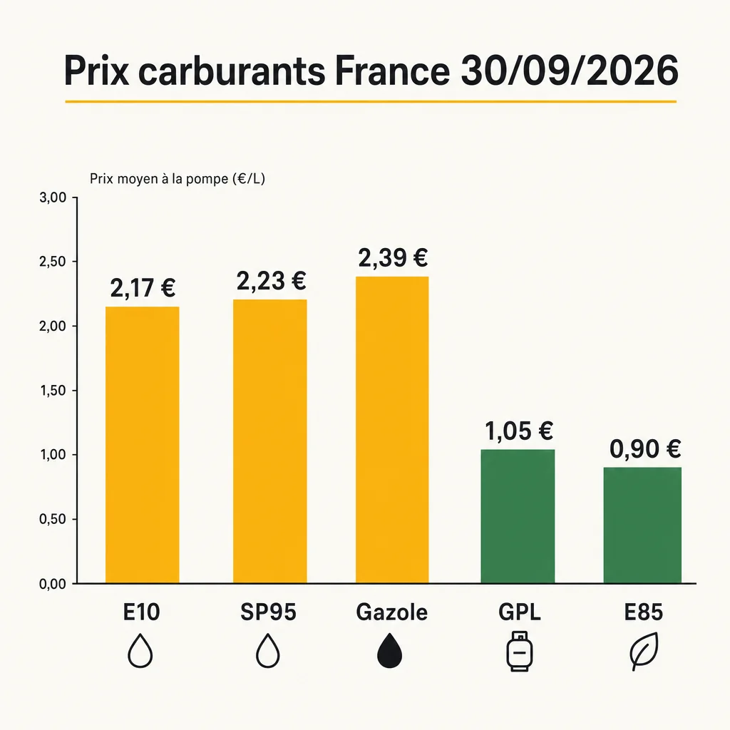 Comparaison des prix des carburants en France : E10, gazole, E85, GPL au 30 septembre 2026